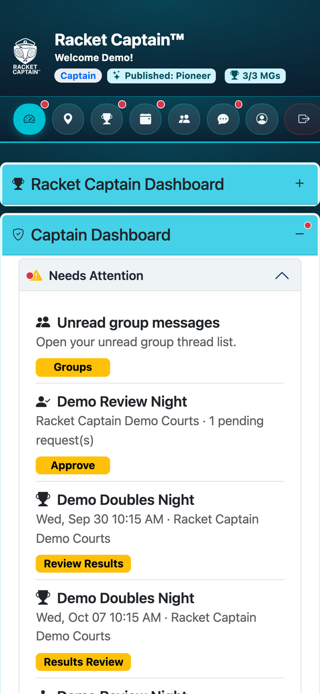 Captain dashboard on phone