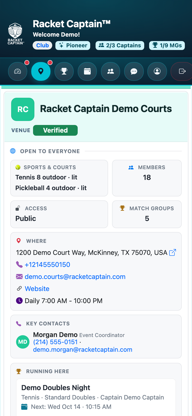 Verified venue profile
